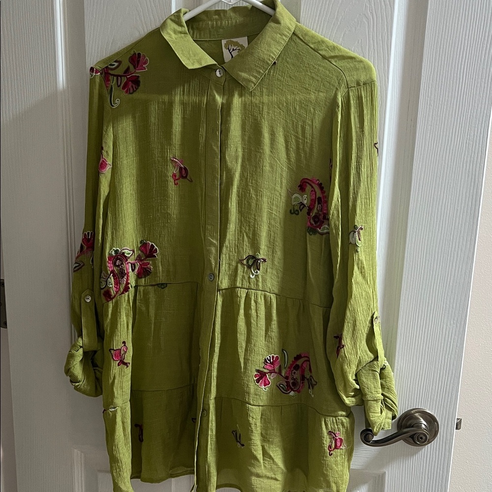 Fig and Flower Olive Green Floral Blouse